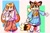 Size: 2047x1355 | Tagged: safe, artist:they-hermes, cream the rabbit, miles "tails" prower, fox, rabbit, abstract background, bag, clothes, duo, female, japanese clothes, kimono, looking at viewer, looking offscreen, male, pants, side bag, skirt, smile, standing, sweater, trans boy cream, trans female, trans girl tails, trans male, transgender, yellow sclera