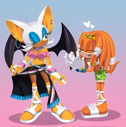 Size: 2035x2048 | Tagged: safe, artist:s3tok41b4, rouge the bat, tikal, outfit swap