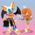 Size: 2035x2048 | Tagged: safe, artist:s3tok41b4, rouge the bat, tikal, bat, echidna, abstract background, alternate outfit, duo, female, heart, jewelry, looking at each other