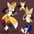 Size: 1195x1185 | Tagged: semi-grimdark, artist:tailzrailzu, miles "tails" prower, sonic the hedgehog, 2023, bandaid, blood, blushing, cape, drinking, duo, english text, fangs, grey gloves, grey socks, heart, red background, red eyes, simple background, sweatdrop, vampire, wings