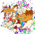 Size: 1208x1158 | Tagged: dead source, safe, artist:lyricstomb, miles "tails" prower, fox, autism symbol, autistic pride, flag, holding something, looking offscreen, male, mid-air, mouth open, one fang, paint splatter, pride, pride flag, semi-transparent background, smile, trans male, trans pride, transgender, v sign, yellow sclera