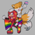 Size: 2046x2048 | Tagged: safe, artist:kklcs-s, knuckles the echidna, miles "tails" prower, asexual, asexual pride, duo, facepaint, flag, gay pride, holding something, male, mouth open, pride, pride flag, riding on shoulder, smile, trans pride, transgender