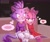 Size: 2700x2270 | Tagged: safe, artist:himitsu_png, amy rose, blaze the cat, cat, hedgehog, 2023, amy x blaze, amy's halterneck dress, blaze's tailcoat, blushing, cute, female, females only, heart, lesbian, purring