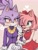 Size: 1536x2048 | Tagged: safe, artist:imafreakyboy, amy rose, blaze the cat, cat, hedgehog, 2023, amy x blaze, amy's halterneck dress, blaze's tailcoat, cute, female, females only, hearts, lesbian, shipping