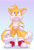Size: 1500x2200 | Tagged: safe, artist:krazyelf, miles "tails" prower, fox, from below, gradient background, looking offscreen, looking up, male, signature, smile, solo, standing