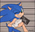 Size: 2048x1901 | Tagged: safe, artist:hopechild, sonic the hedgehog, hedgehog, abstract background, barbie mugshot meme, character name, ear fluff, holding something, looking at viewer, male, meme, mugshot, smile, solo, wink