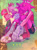 Size: 2000x2716 | Tagged: dead source, safe, artist:mary-venom, amy rose, blaze the cat, cat, hedgehog, abstract background, amy x blaze, blushing, crush, daydreaming, dialogue, duo, english text, female, flower, holding something, lesbian, one eye closed, sitting, solo focus, thinking