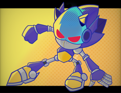 Size: 2048x1570 | Tagged: safe, artist:princess401, chaos sonic, sonic prime s2, abstract background, angry, genderless, robot, solo