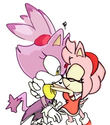 Size: 540x613 | Tagged: safe, artist:korbydaze, amy rose, blaze the cat, cat, hedgehog, 2017, amy x blaze, amy's halterneck dress, blaze's tailcoat, eyes closed, female, females only, heart, lesbian, noses are touching, shipping