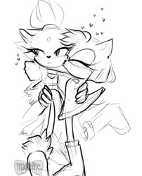 Size: 540x669 | Tagged: safe, artist:magerine, amy rose, blaze the cat, cat, hedgehog, 2017, amy x blaze, amy's halterneck dress, blaze's tailcoat, cute, female, females only, hearts, kiss on cheek, lesbian, shipping, sketch