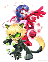 Size: 1000x1300 | Tagged: safe, artist:kanayanga, cat, adrien agreste (miraculous), cat noir (miraculous), ladybug, ladybug (miraculous), marinette dupain-cheng (miraculous), miraculous: tales of ladybug & cat noir, mobianified