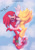 Size: 905x1280 | Tagged: safe, artist:jyllhedgehog367, knuckles the echidna, sonic the hedgehog, super sonic, echidna, hedgehog, 2022, abstract background, blushing, carrying them, clouds, cross popping vein, dialogue, duo, english text, flying, gay, heart, holding each other, knuxonic, lidded eyes, looking at each other, male, males only, mid-air, shipping, sparkles, super form, treads