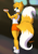 Size: 2000x2857 | Tagged: safe, artist:punk-pegasus, artist:punkpega, miles "tails" prower, fox, abstract background, bowl, chicken wing, drink, fluffy, holding something, hooters outfit, looking back, looking back at viewer, male, mouth open, signature, smile, solo