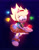 Size: 2048x2650 | Tagged: safe, artist:hooxiedev, amy rose, hedgehog, 2023, :o, abstract background, chaos emerald, classic amy, female, flying, holding something, looking at something, mouth open, outer space, solo, space, sparkles, star (sky), super amy, super form