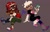 Size: 1233x798 | Tagged: safe, artist:fever_el_cacas, knuckles the echidna, rouge the bat, human, brown background, duo, gem, humanized, jewelry, simple background