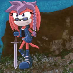 Size: 1024x1031 | Tagged: safe, artist:dadjinjasyn, jani-ca, echidna, purple eyes, purple hair, solo, sword, sword of acorns