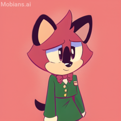 Size: 1487x1489 | Tagged: safe, ai art, artist:mobians.ai, barry the quokka, the murder of sonic the hedgehog, dress, looking offscreen, mobius.social exclusive, nonbinary, quokka, red background, simple background, smile, solo, standing