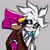 Size: 2048x2048 | Tagged: safe, artist:kittkattys, espio the chameleon, silver the hedgehog, hedgehog, bow, bowtie, chameleon, duo, eyeshadow, gay, gloves off, grey background, holding them, japanese clothes, kimono, lidded eyes, looking at each other, male, males only, one fang, shipping, silvio, simple background, smile, standing, suit