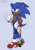 Size: 2048x2935 | Tagged: safe, artist:sonicaspeed123, artist:zephr, sonic the hedgehog, hedgehog, blue background, chip's necklace, dark skin, disabled, eyelashes, grey eyes, kneepads, lidded eyes, looking at viewer, male, signature, simple background, soap shoes, solo, v sign, walking