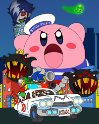 Size: 1440x1800 | Tagged: safe, artist:death-driver-5000, sonic the hedgehog, chain chomp, ghostbusters, gozer, kirby, luigi, mario, princess rosalina, stay puft, the super mario busters, yoshi