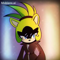 Size: 512x512 | Tagged: safe, ai art, artist:mobians.ai, surge the tenrec, abstract background, alternate outfit, female, looking offscreen, no mouth, prompter:taeko, solo, standing, suit