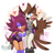 Size: 2687x2560 | Tagged: safe, artist:tytofi, oc, oc:connie the hedgehog, oc:myrtle the bird, bird, hedgehog, 2023, abstract background, connie x myrtle, couple, duo, eye clipping through hair, facepaint, heart, holding each other, lesbian, lesbian pride, looking at viewer, oc x oc, pride, shipping, smile, standing, watermark, waving