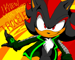 Size: 500x400 | Tagged: safe, artist:blizzardwolf, shadow the hedgehog, hedgehog, black fur, fingerless gloves, gloves, jacket, male, red eyes, red fur