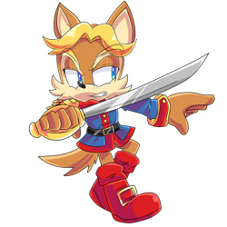 Size: 894x894 | Tagged: safe, artist:florynrosee, antoine d'coolette, coyote, antoine's uniform, belt, blue eyes, boots, brown fur, jacket, male, sword