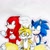 Size: 1216x1216 | Tagged: safe, artist:jokesitos-art, artist:tairusuku, knuckles the echidna, miles "tails" prower, sonic the hedgehog, 2017, alternate universe, au:mad scientist, dialogue, english text, eye twitch, looking offscreen, smile, standing, team sonic, traditional media, trio