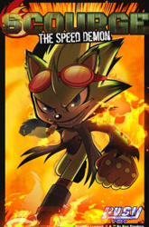 Size: 534x810 | Tagged: safe, artist:ken penders, scourge the hedgehog, hedgehog, blue eyes, boots, cigarette, fingerless gloves, gloves, green fur, jacket, male, sharp teeth, smoking