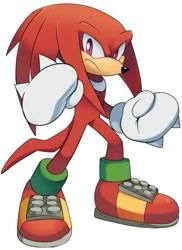 Size: 349x480 | Tagged: safe, artist:drawloverlala, knuckles the echidna, echidna, archie sonic online, gloves, male, purple eyes, red fur, shoes