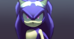 Size: 576x306 | Tagged: safe, artist:einnharder, sonic the hedgehog, hedgehog, alternate universe, au:fall into the void, glowing eyes, gradient background, looking ahead, male, pink eyes, smile, solo, sonic riders, standing, sunglasses