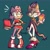 Size: 2048x2048 | Tagged: safe, artist:jazartu, amy rose, blaze the cat, cat, hedgehog, 2022, amy x blaze, amy's halterneck dress, blaze's tailcoat, cute, duo, duo female, eye clipping through hair, female, females only, flame, grin, holding something, lesbian, looking at each other, no pupils, piko piko hammer, shipping, simple background, smile, smiling at each other