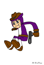 Size: 1042x1533 | Tagged: safe, artist:noooonswing, nack the weasel, human, belt, black hair, boots, fangs, gloves, gun, hat, humanized, jacket, male, pants, purple hair, shirt