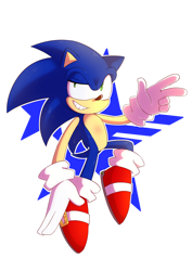 Size: 600x849 | Tagged: safe, artist:deaddu, sonic the hedgehog, hedgehog, blue fur, gloves, green eyes, male, shoes, socks