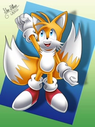 Size: 1280x1707 | Tagged: safe, artist:star-shiner, miles "tails" prower, fox, blue eyes, gloves, male, orange fur, shoes, socks