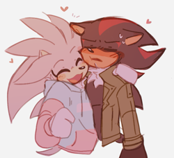 Size: 685x624 | Tagged: safe, artist:jxitrash, shadow the hedgehog, silver the hedgehog, hedgehog, arm around shoulders, blushing, blushing ears, clothes, cute, duo, duo male, embarrassed, eyes closed, floppy ears, gay, gloves off, heart, jacket, male, males only, mouth open, shadow x silver, shadowbetes, shipping, silvabetes, simple background, standing, sweatdrop, sweater, white background