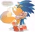 Size: 2048x1884 | Tagged: safe, artist:c52278, miles "tails" prower, sonic the hedgehog, 2021, blushing, chinese text, cute, dialogue, duo, eyes closed, gay, hugging, mouth open, one fang, shipping, signature, smile, sonic x tails, standing, tailabetes, tears of happiness