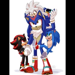 Size: 1080x1080 | Tagged: safe, artist:solar socks, shadow the hedgehog, silver the hedgehog, sonic the hedgehog, hedgehog, fusion, fusion:shadow, fusion:silver, fusion:sonic, male, movie style