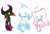 Size: 1280x870 | Tagged: safe, artist:nine-doodles, chao, blue sclera, chaos chao, dark chao, dark chaos chao, genderless, green sclera, hero chao, hero chaos chao, neutral chao, neutral chaos chao, simple background, standing, trio, white background, yellow sclera