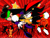 Size: 800x606 | Tagged: safe, artist:thunder-the-mouse, shadow the hedgehog, oc, oc:thunder dark the hedgemouse, hedgehog, mouse, abstract background, duo, female, looking at them, male, obtrusive watermark, punching, watermark