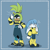 Size: 2048x2048 | Tagged: safe, artist:charmallows, kit the fennec, surge the tenrec, blue background, border, concept outfit, devil horns (gesture), duo, electricity, female, frown, male, simple background