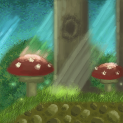 Size: 580x580 | Tagged: safe, artist:shadowsfascination, 2015, abstract background, grass, landscape, lineless, mushroom, mushroom hill, no characters, sonic the hedgehog 3, sun ray, tree