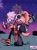 Size: 1499x2000 | Tagged: safe, artist:nanite, tangle the lemur, whisper the wolf, diamond cutters mask, diamond cutters outfit, holding hands, mask, nighttime, one fang, shipping, star (sky), tangle x whisper, tangle's running suit, variable wispon, walking