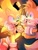 Size: 1536x2048 | Tagged: dead source, safe, artist:tetsumiles, miles "tails" prower, sonic the hedgehog, sonic frontiers, 2023, abstract background, alternate version, blue eyes, duo, electricity, gay, glowing, glowing eyes, holding something, kneeling, looking at each other, marshmallow, one fang, shipping, sitting, smile, sonic x tails, sparkles, starfall super sonic, super form