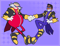 Size: 1450x1107 | Tagged: safe, artist:cakebird-art, agent stone, eggman nega, robotnik, abstract background, duo, gay, holding hands, nega form, shipping, smile, stobotnik