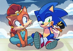 Size: 1900x1320 | Tagged: safe, artist:jadepesky, artist:jondobbsart, sally acorn, sonic the hedgehog, sock puppet