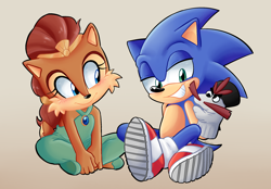 Size: 2360x1640 | Tagged: safe, artist:jadepesky, artist:yoshiyoshi700, sally acorn, sonic the hedgehog, sally x sonic, shipping, sock puppet, younger