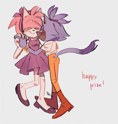 Size: 540x564 | Tagged: safe, artist:ffc1cb, amy rose, blaze the cat, cat, hedgehog, 2019, amy x blaze, cute, dancing, eyes closed, female, females only, holding hands, lesbian, pride, shipping