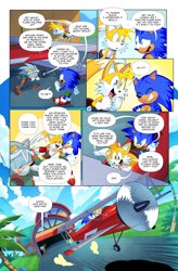 Size: 3000x4578 | Tagged: safe, artist:drawloverlala, miles "tails" prower, sonic the hedgehog, uncle chuck, fox, hedgehog, hybrid, comic:sonic world travel, green hill zone, au:sonic world travel, blue power pattern, house, kitsune, tornado i, yellow power pattern